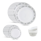 CORELLE MODENA 18 PCS Dinner Set| For Family of 6| Plates & Bowls for Dining| Including 6 Dinner Plate, 6 Small Plate & 6 Vegetable  Bowl| Vitrelle Triple Layer Glass| Lightweight |1-year warranty on chips, breaks & scratches