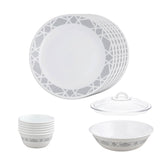 CORELLE MODENA 14 PCS Dinner Set| For Family of 6| Plates & Bowls for Dining | Vitrelle Triple Layer Glass| Lightweight |1-year warranty on chips, breaks & scratches