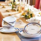 Corelle Round Asia Collection Gold Series - 32 Pcs Dinner Set - Gold Abundance (24k Gold) | For Family of 6 | Break & Chip Resistant | Lightweight & Durable | Microwave & Dishwasher Safe