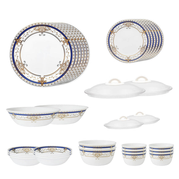 Corelle Round Asia Collection Gold Series - 32 Pcs Dinner Set - Gold Abundance (24k Gold) | For Family of 6 | Break & Chip Resistant | Lightweight & Durable | Microwave & Dishwasher Safe