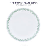 CORELLE 26 CM Dinner Plate | SPRING BLOSSOM MINT | Dinnerware & Serving Plate| Vitrelle Triple Layer Glass| Lightweight |1-year warranty on chips, breaks & scratches| Microwave & Dishwasher Safe| Stackable and Non-porous surface