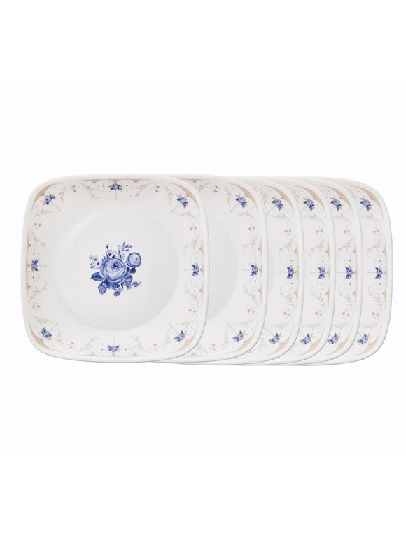 Corelle Square Round Gold Collection Blooming Blue 17 cm Square Round Small Plate  Pack Of 6