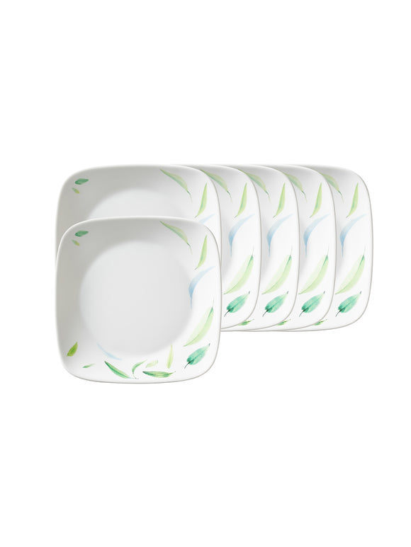 Corelle Asia Square Round Collection Dancing Leaves 17 cm Square Round Small Plate  Pack Of 6