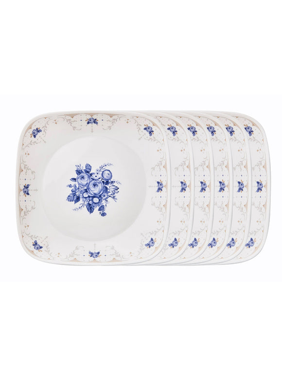 Corelle Square Round Gold Collection Blooming Blue 22.9 cm Square Round Medium Plate Pack Of 6