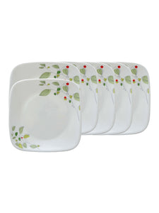 Corelle Asia Square Round Collection Green Breeze 22.9 cm Square Round Medium Plate Pack Of 6