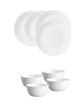 Corelle Livingware Winter Frost White 4 26cm Dinner Plate & 4 177ml Katori (Pack of 8)
