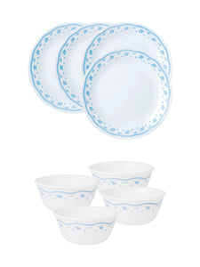 Corelle Livingware Morning Blue 4 26cm Dinner Plate & 4 177ml Katori (Pack of 8)