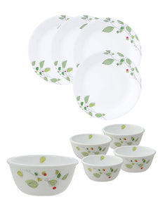 Corelle  Asia Collection Green Breeze 4 26cm Dinner Plates, 4 177ml Katori & 1 828ml Curry Bowl (Pack of 9)