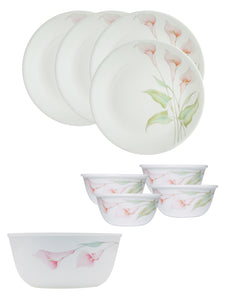 Corelle  Asia Collection Lilyville 4 26cm Dinner Plates, 4 177ml Katori & 1 828ml Curry Bowl (Pack of 9)