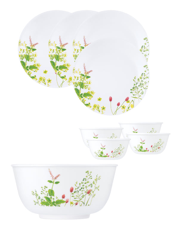 Corelle  Asia Collection Provence Garden 4 26cm Dinner Plates, 4 177ml Katori & 1 828ml Curry Bowl (Pack of 9)