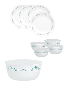 Corelle Livingware English Garden 4 26cm Dinner Plates, 4 177ml Katori & 1 828ml Curry Bowl (Pack of 9)