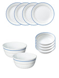 Corelle Livingware Double Ring Basic / Mini / Starter Set (Pack of 10) 4 26cm Dinner Plates, 4 296ml Dessert Bowls, 2 828ml Curry Bowls