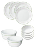 Corelle Livingware Double Ring Green Basic / Mini / Starter Set (Pack of 10) 4 26cm Dinner Plates, 4 296ml Dessert Bowls, 2 828ml Curry Bowls