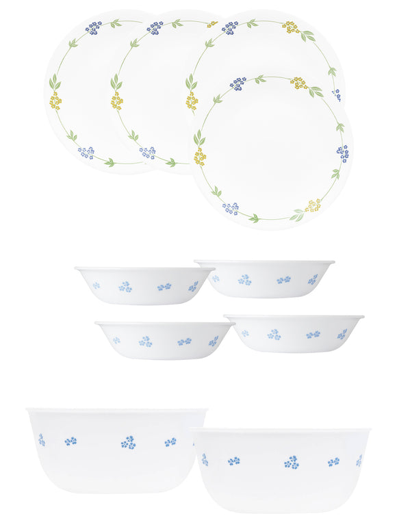 Corelle Livingware Secret Garden Basic / Mini / Starter Set (Pack of 10) 4 26cm Dinner Plates, 4 296ml Dessert Bowls, 2 828ml Curry Bowls