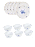 Corelle Asia Collection Gold Series Blooming Blue Breakfast Set (Pack of 12) 6 26cm Dinner Plates & 6 177ml Katori