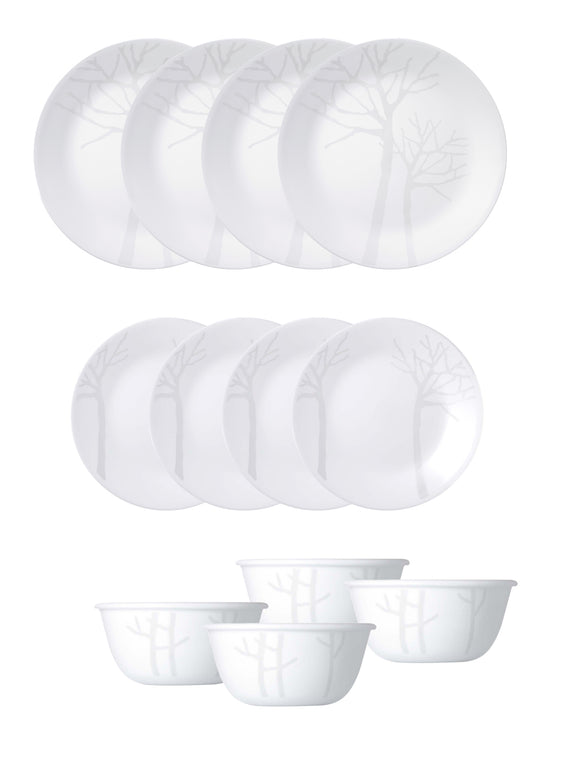 Corelle Asia Collection Gold Series Frost Utility Set (Pack of 12) 4 26cm Dinner Plate, 4 17cm Small Plate & 4 177 ml Katori