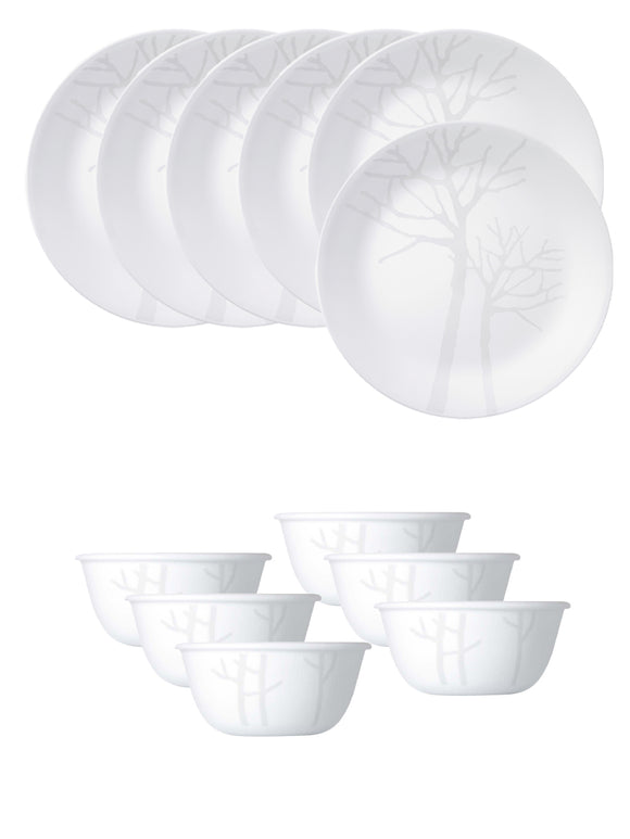Corelle Asia Collection Gold Series Frost Breakfast Set (Pack of 12) 6 26cm Dinner Plates & 6 177ml Katori