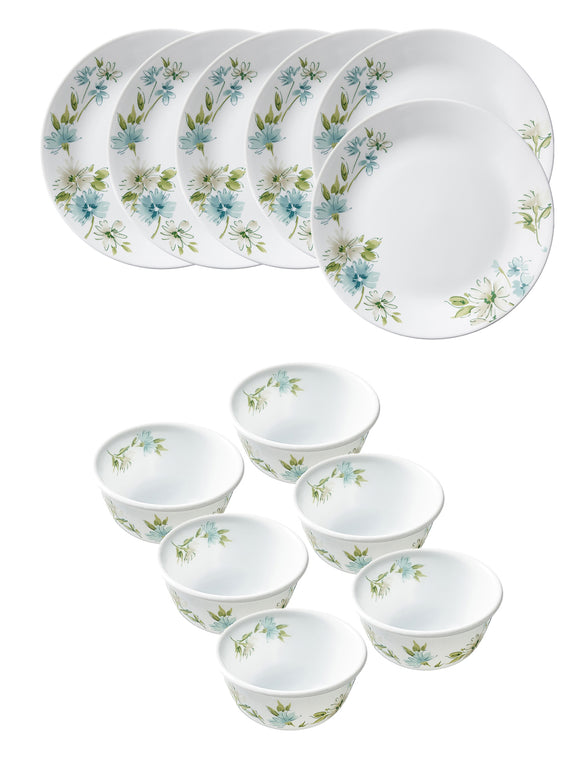 Corelle  Asia Collection Fairy Flora Breakfast Set (Pack of 12) 6 26cm Dinner Plates & 6 177ml Katori