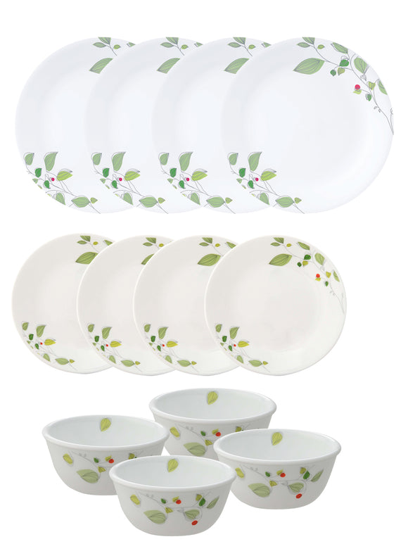 Corelle  Asia Collection Green Breeze Utility Set (Pack of 12) 4 26cm Dinner Plate, 4 17cm Small Plate & 4 177 ml Katori