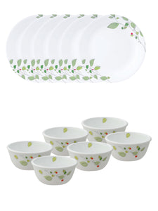Corelle  Asia Collection Green Breeze Breakfast Set (Pack of 12) 6 26cm Dinner Plates & 6 177ml Katori