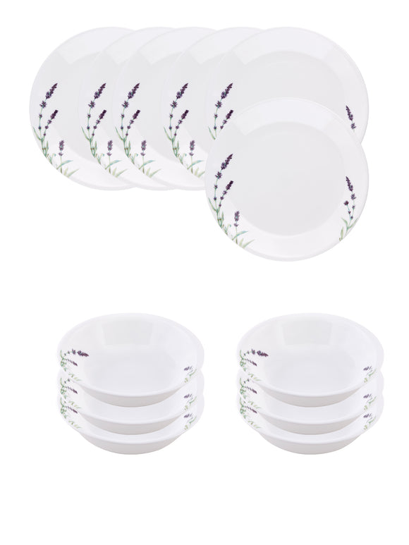 Corelle  Asia Collection Lavender Garden Breakfast Set (Pack of 12) 6 26cm Dinner Plates, 6 296ml Dessert Bowl