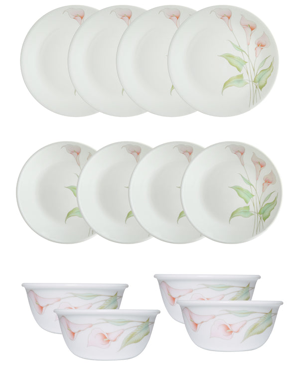 Corelle  Asia Collection Lilyville Utility Set (Pack of 12) 4 26cm Dinner Plate, 4 17cm Small Plate & 4 177 ml Katori