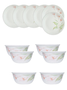 Corelle  Asia Collection Lilyville Breakfast Set (Pack of 12) 6 26cm Dinner Plates & 6 177ml Katori