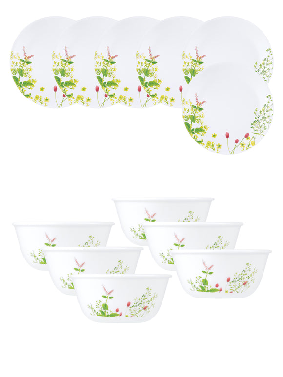 Corelle  Asia Collection Provence Garden Breakfast Set (Pack of 12) 6 26cm Dinner Plates & 6 177ml Katori