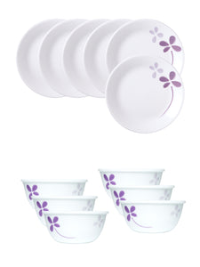 Corelle  Asia Collection Warm Pansies Breakfast Set (Pack of 12) 6 26cm Dinner Plates & 6 177ml Katori
