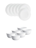Corelle Livingware Winter Frost White Breakfast Set (Pack of 12) 6 26cm Dinner Plates & 6 177ml Katori