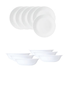 Corelle Livingware Winter Frost White Breakfast Set (Pack of 12) 6 26cm Dinner Plates, 6 296ml Dessert Bowl