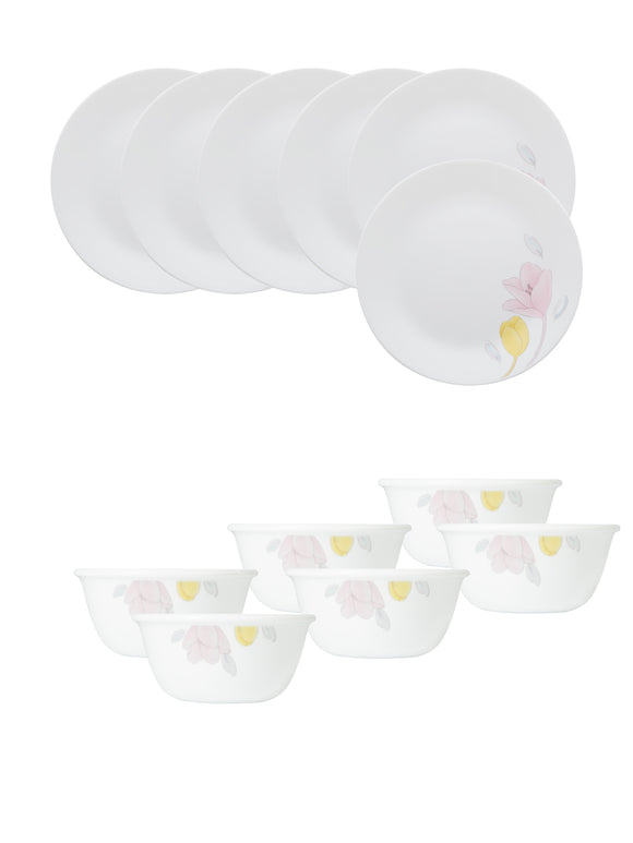 Corelle Livingware Plus Elegance Breakfast Set (Pack of 12) 6 26cm Dinner Plates & 6 177ml Katori