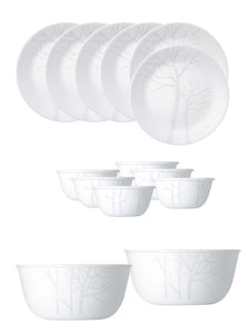 Corelle Asia Collection Gold Series Frost 14 Pcs Dinner Set (Pack of 14) 6 26cm Dinner Plates, 6 177ml Katori, 2 828ml Curry Bowl