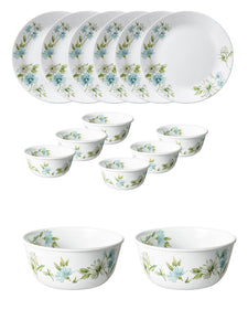 Corelle  Asia Collection Fairy Flora 14 Pcs Dinner Set (Pack of 14) 6 26cm Dinner Plates, 6 177ml Katori, 2 828ml Curry Bowl