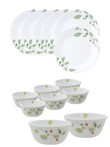 Corelle  Asia Collection Green Breeze 14 Pcs Dinner Set (Pack of 14) 6 26cm Dinner Plates, 6 177ml Katori, 2 828ml Curry Bowl