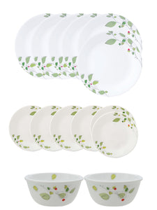 Corelle  Asia Collection Green Breeze 14 Pcs Dinner Set (Pack of 14) 6 26cm Dinner Plates, 6 17cm Small Plates, 2 828ml Curry Bowl