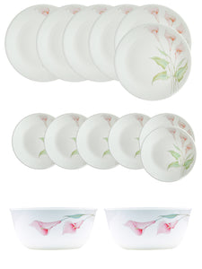 Corelle  Asia Collection Lilyville 14 Pcs Dinner Set (Pack of 14) 6 26cm Dinner Plates, 6 17cm Small Plates, 2 828ml Curry Bowl