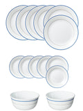 Corelle Livingware Double Ring 14 Pcs Dinner Set (Pack of 14) 6 26cm Dinner Plates, 6 17cm Small Plates, 2 828ml Curry Bowl