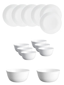 Corelle Livingware Winter Frost White 14 Pcs Dinner Set (Pack of 14) 6 26cm Dinner Plates, 6 177ml Katori, 2 828ml Curry Bowl