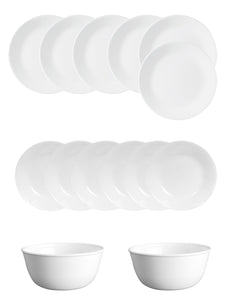 Corelle Livingware Winter Frost White 14 Pcs Dinner Set (Pack of 14) 6 26cm Dinner Plates, 6 17cm Small Plates, 2 828ml Curry Bowl