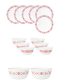 Corelle Livingware Red Trellis 14 Pcs Dinner Set (Pack of 14) 6 26cm Dinner Plates, 6 177ml Katori, 2 828ml Curry Bowl