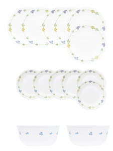 Corelle Livingware Secret Garden 14 Pcs Dinner Set (Pack of 14) 6 26cm Dinner Plates, 6 17cm Small Plates, 2 828ml Curry Bowl