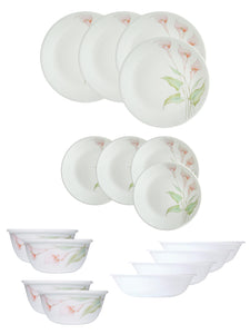 Corelle  Asia Collection Lilyville 16 Pcs Nuclear Family Set (Pack of 16) 4 26cm Dinner Plates, 4 17cm Small Plates, 296ml Dessert Bowl & 177ml Katori