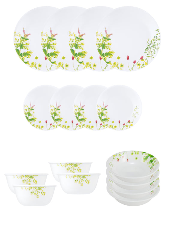Corelle  Asia Collection Provence Garden 16 Pcs Nuclear Family Set (Pack of 16) 4 26cm Dinner Plates, 4 17cm Small Plates, 296ml Dessert Bowl & 177ml Katori