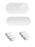 Corelle Livingware Winter Frost White Utility Set (Pack of 12) 4 26cm Dinner Plate, 4 17cm Small Plate &amp; 4 177 ml Katori