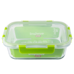 Snapware Leak-Proof Eco Clean Glass Storage Container with Air-Tight Lid, Microwave and Oven Safe, Rectangle, 1090ML, Green