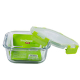 Snapware Leak-Proof Eco Clean Glass Storage Container with Air-Tight Lid, Microwave and Oven Safe, Square, 530ML, Green