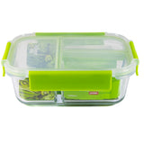 Snapware Leak-Proof Eco Clean, 3 Compartment, Glass Storage Container with Air-Tight Lid, Microwave and Oven Safe, Rectangle, 1050ML, Green