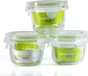 Snapware by Corelle Leak-Proof Glass Storage Container with Air-Tight Lid, Microwave and Oven Safe, Round, 150ML, Green