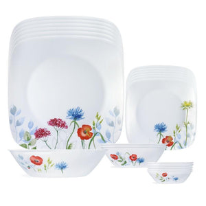Corelle Asia Collection Square Round Daisy Field 21 Pcs Dinner Set